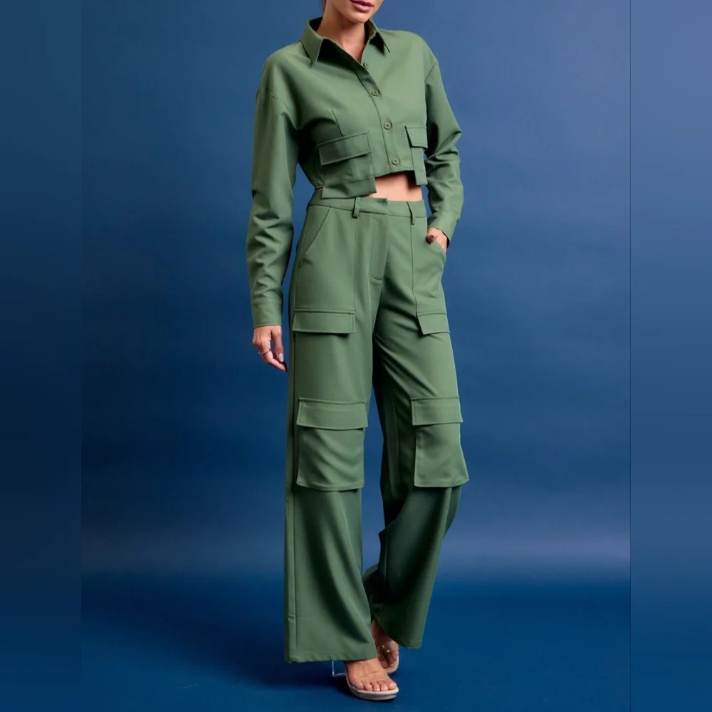 #495021 🛑S,L HIGH END Woven Cargo Jacket & Pants Set - Picture 7 of 16